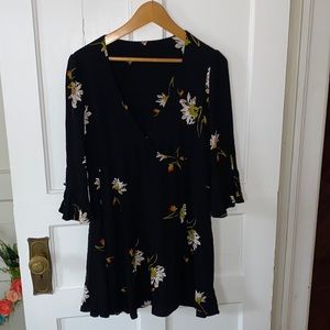 Free People Time On My Side Black Floral Print Wrap Dress